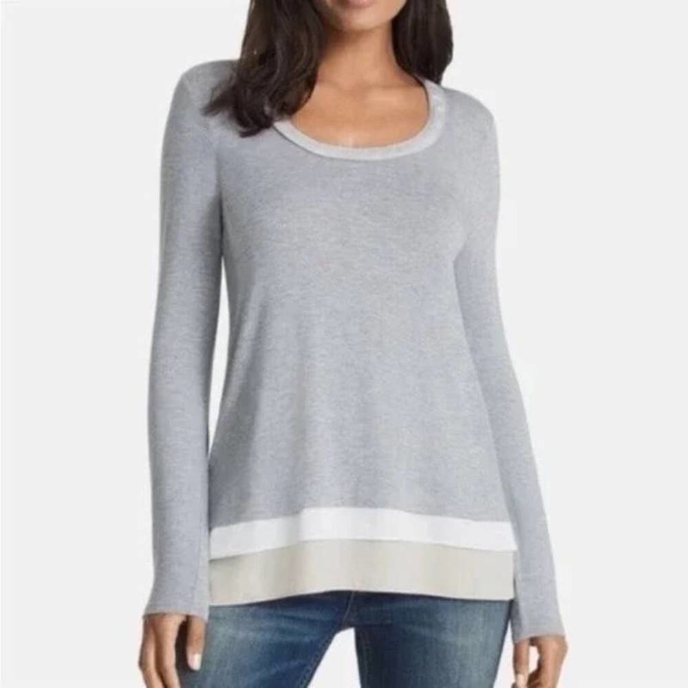 WHBM French Gray Ball Chain Long Sleeve Top Size Medium